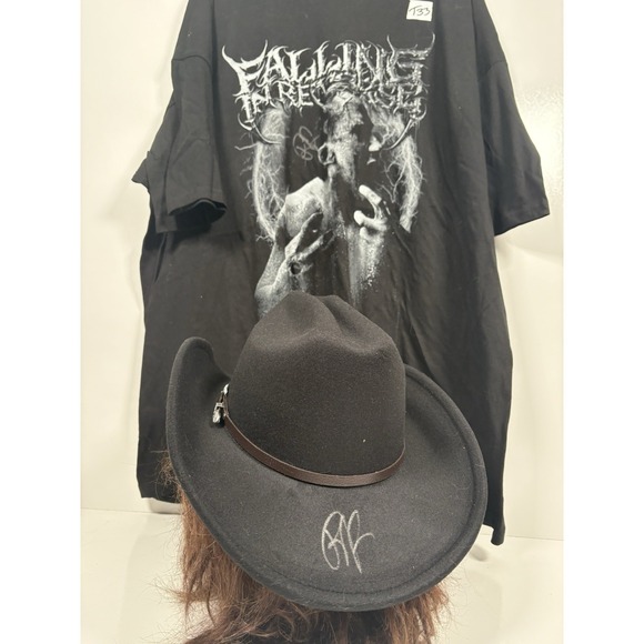 RONNIE RADKE Falling in Reverse Signed Merch Lot: Cowboy Hat & Shirt Autographed